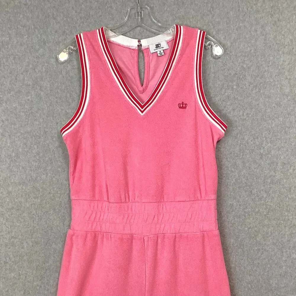 Juicy By Juicy Couture Y2K Crop Wide Leg Terry Cloth Jumpsuit Size M V Neck Pink - Picture 5 of 16